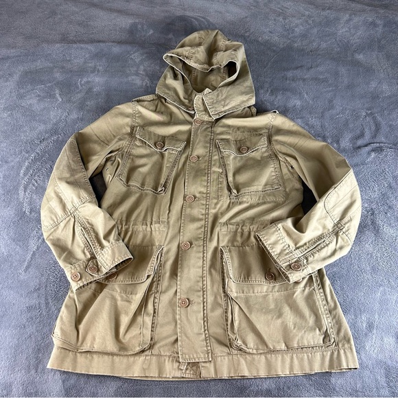 J Crew Field Jacket Womens L Olive Green Cotton Military Anorak Ripstop Hooded - Picture 8 of 11